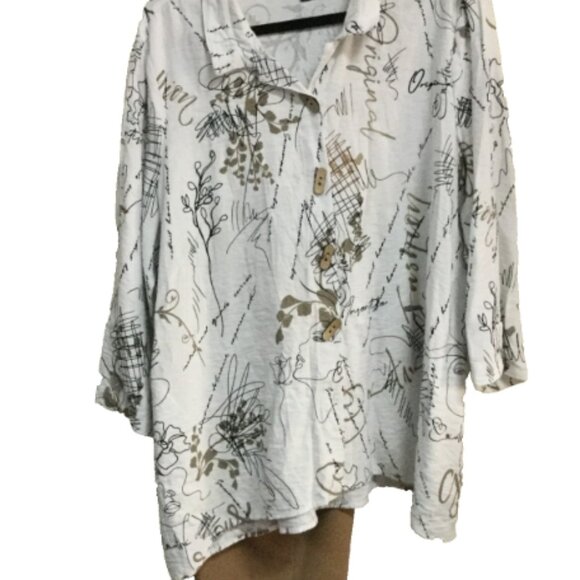 Ali Miles Women Plus Sz 2X Blouse Tunic Top Pockets Button front Tan Black White - Picture 9 of 10